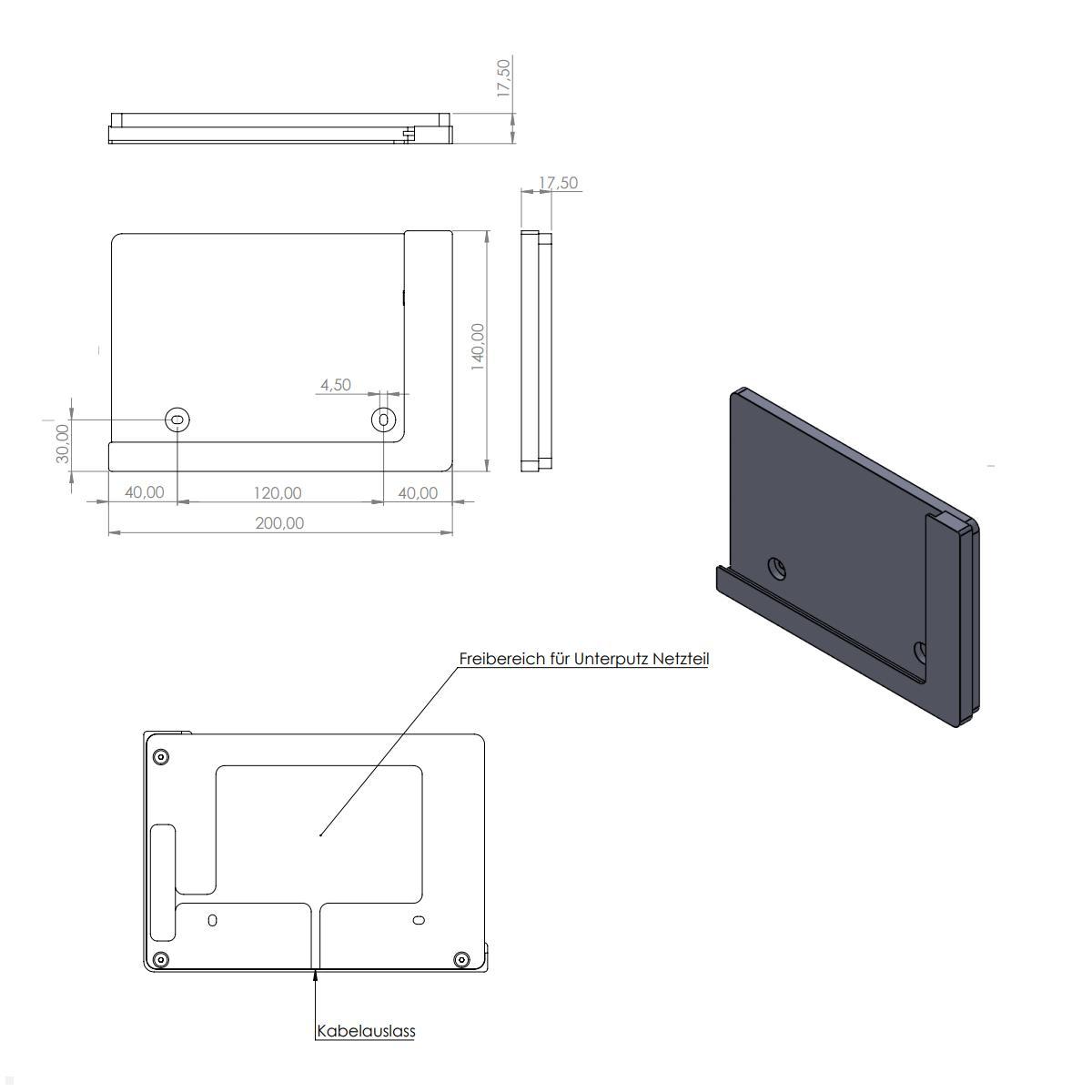 TabLines TWP027S Wandhalterung für Apple iPad 10.9 (10. Gen.), silber, Zeichnung