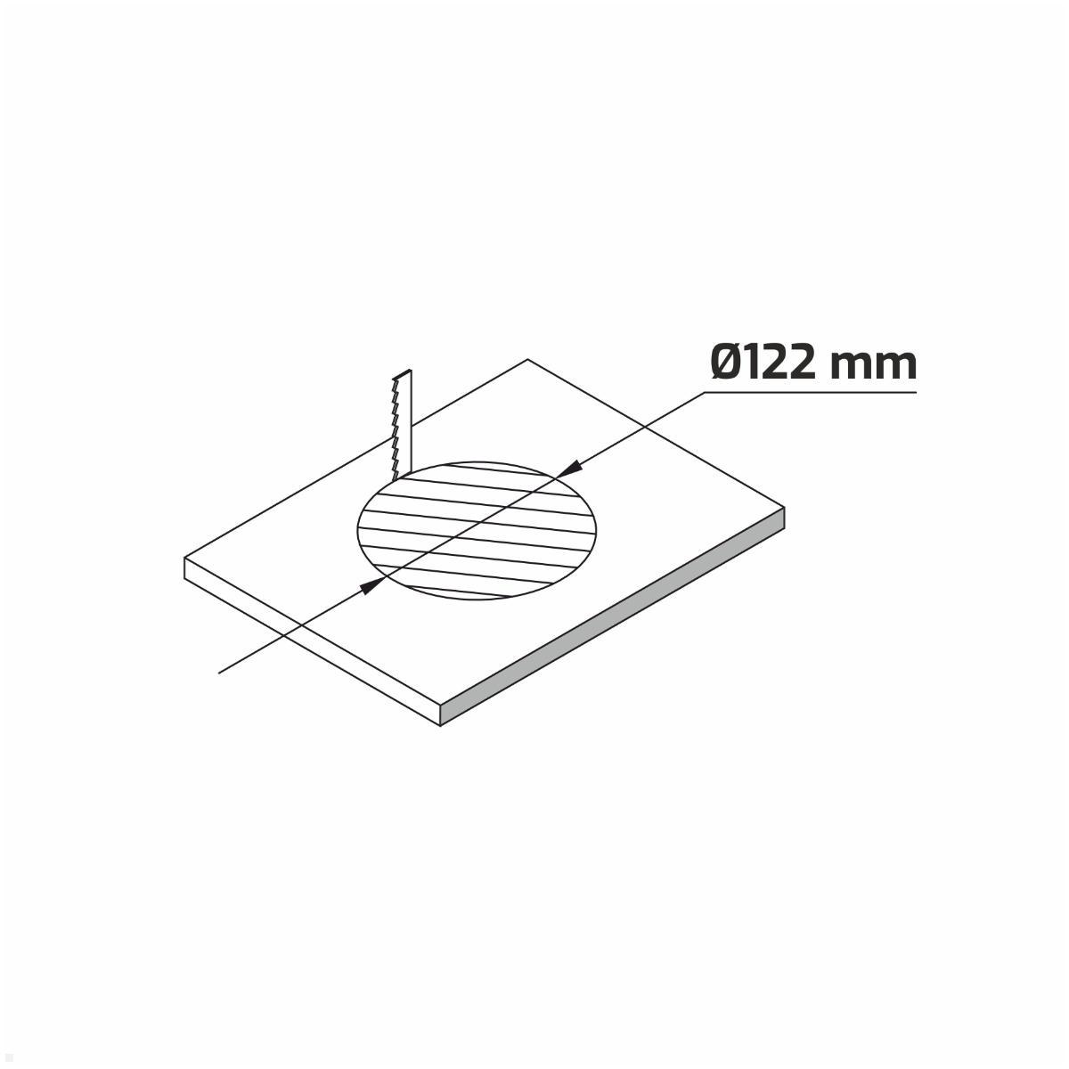 TecLines TVS010B versenkbare 4-fach Steckdose, Qi, 1x USB A/C, 2x RJ45, schwarz, Maße Bohrloch