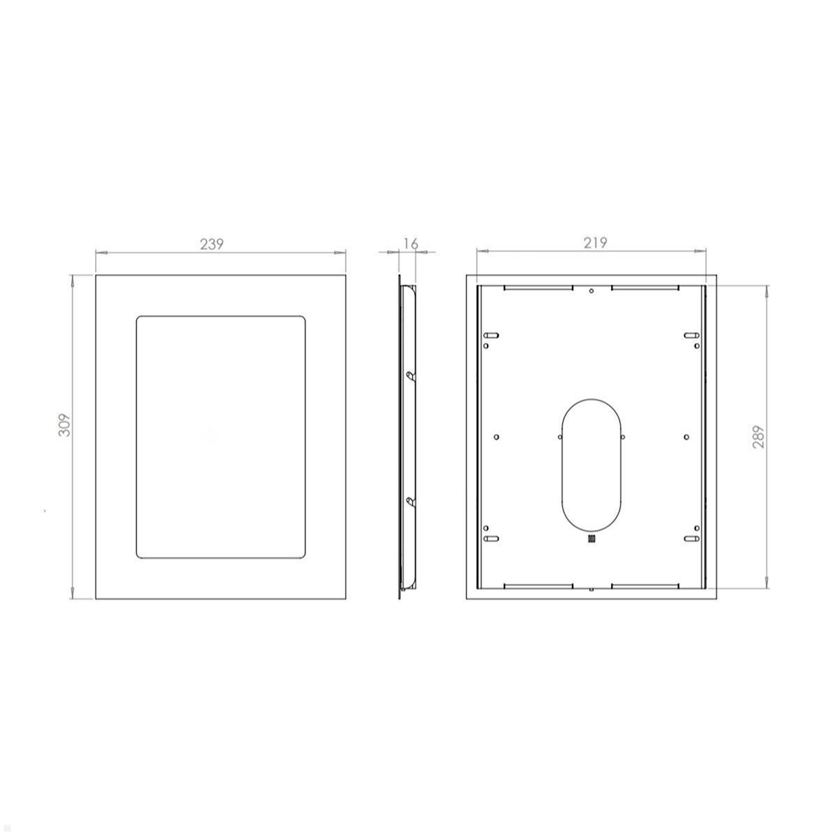 TabLines TWE091B Tablet Wandeinbau für Apple iPad Air 4 und 5, schwarz, Zeichnung Maße