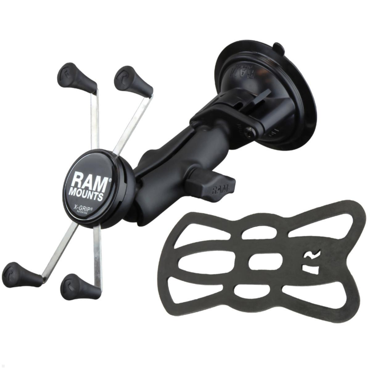 RAM Mounts X-Grip Saugnapf Phablet Halterung mit B-Kugel (RAM-B-166-UN10U), schwarz, Sicherungsgummi