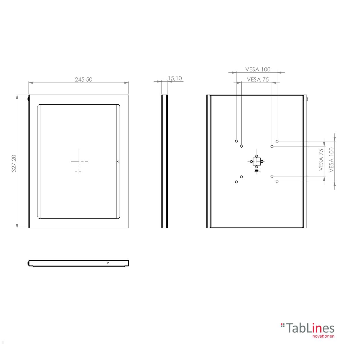 TabLines TSG098W Tablet Schutzgehäuse für Microsoft Surface Pro 9, weiß technische Zeichnung