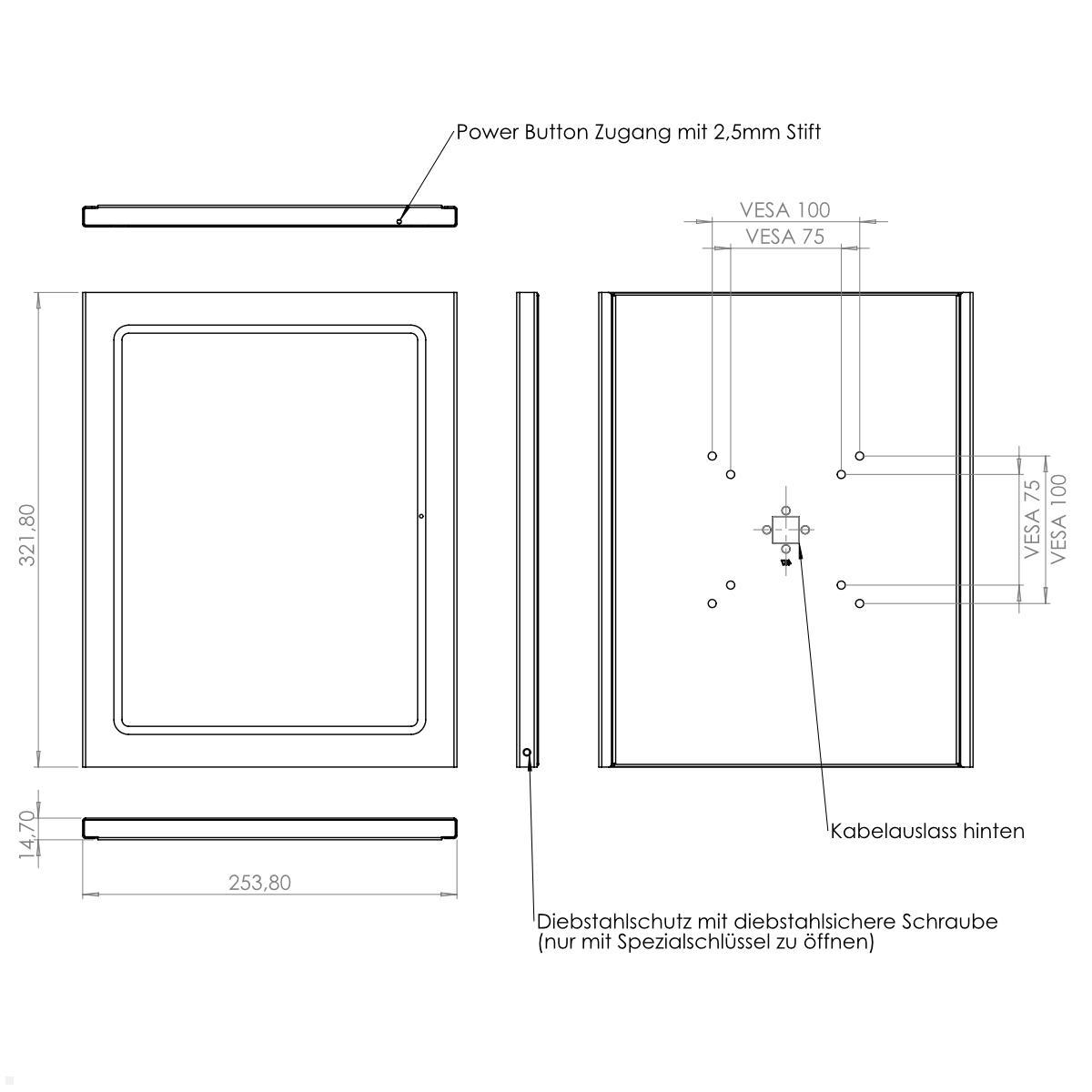 TabLines TSG101B Tablet Schutzgehäuse für Apple iPad Air 13.0 (M2), schwarz technische Zeichnung