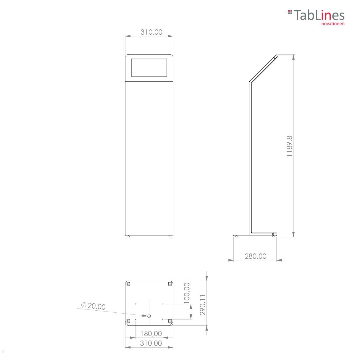 Tablines TBS101 Design Tablet Ständer quer Apple iPad Air 4 und 5 10.9 technische Zeichnung