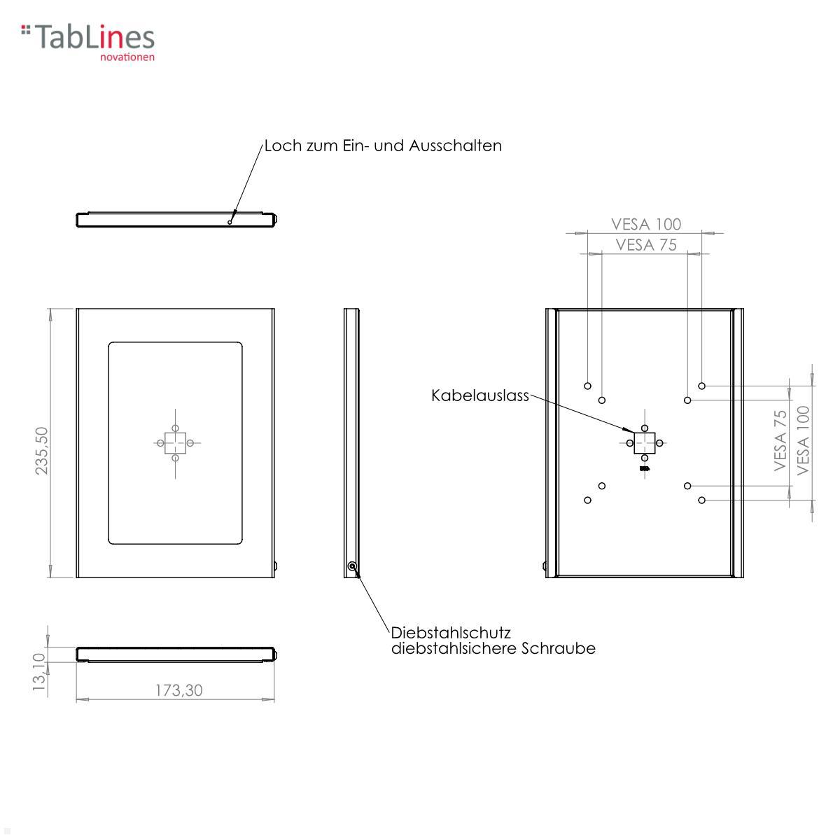 TabLines TSG086W Tablet Schutzgehäuse für Apple iPad Mini 6 (2021), weiß technische Zeichnung