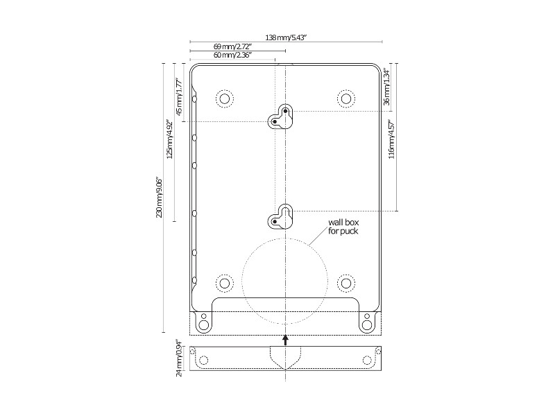 Basalte Tablet Wandhalter für iPad Mini 4, rund , silber Maße