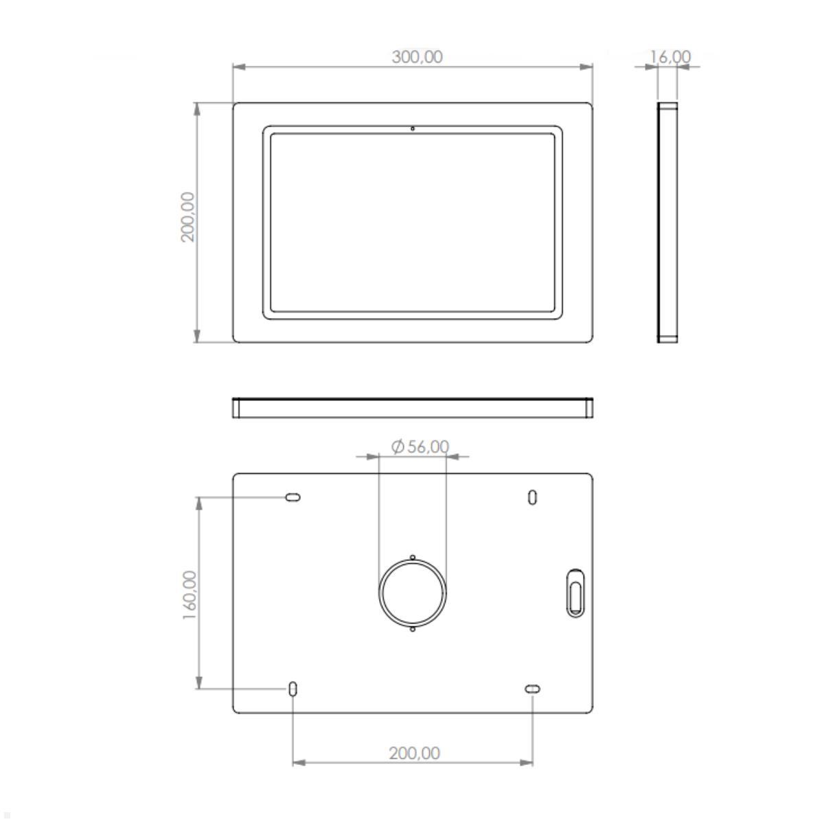 Tablet Wandhalterung Samsung Tab S8 TabLines TWH039B, Technische Zeichnung