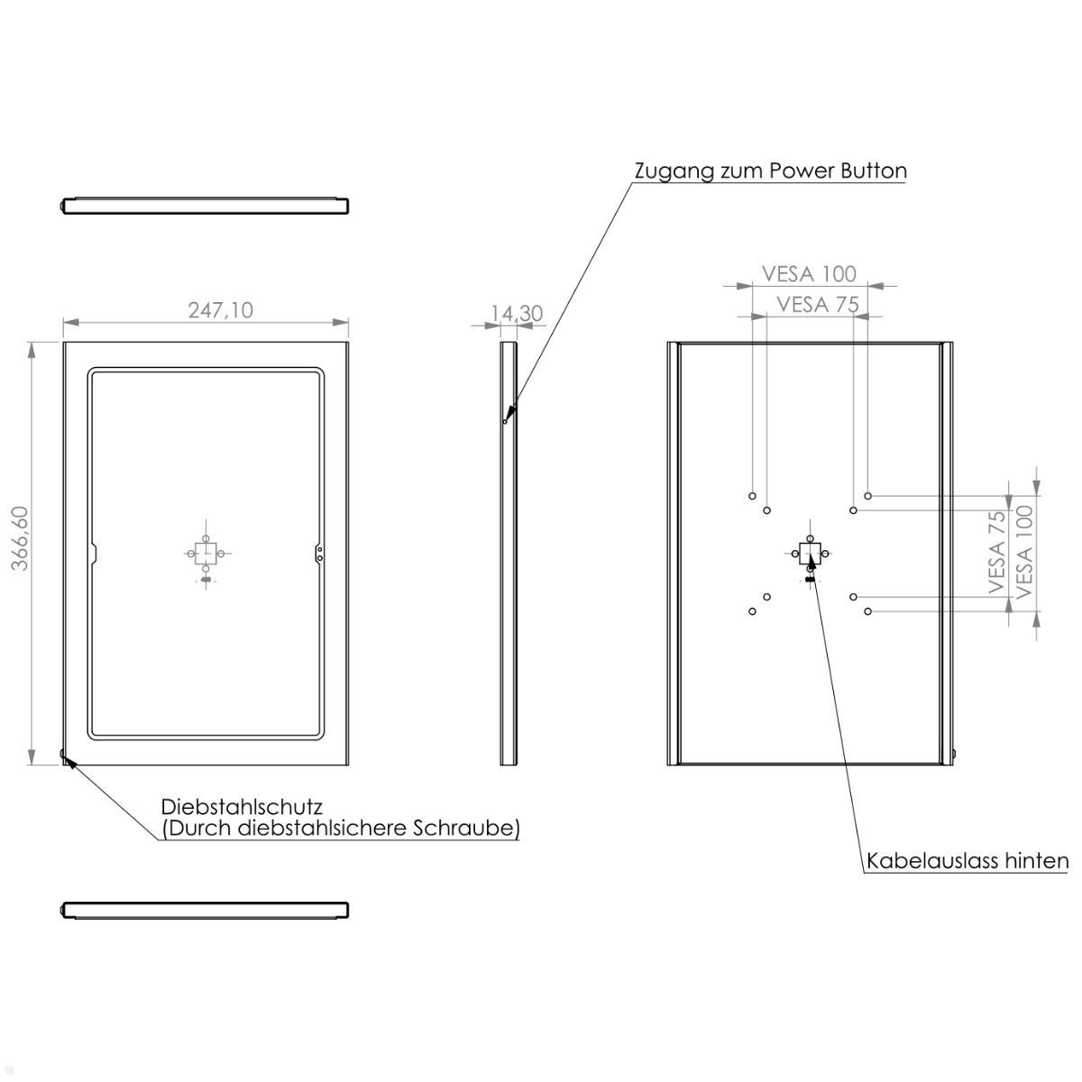 TabLines TSG093W Tablet Schutzgehäuse für Samsung Tab S9 11.0, weiß technische Zeichnung