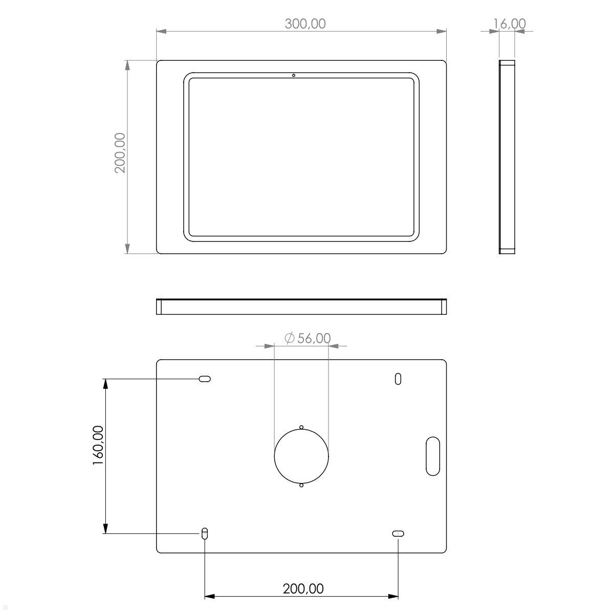 TabLines TWH059B Wandhalterung Apple iPad Air 11.0 (M2), schwarz technische Zeichnung