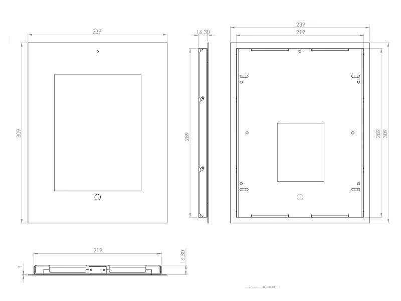 TabLines TWE051O Tablet Wandeinbau für Apple iPad Air 1 HB, Eiche Maße