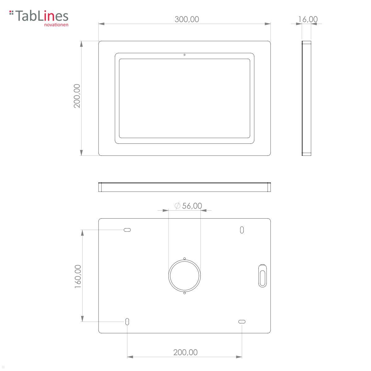 TabLines TWH036W Tablet Wandhalterung für Samsung Tab A8 10.5 (2022), weiß technische Zeichnung