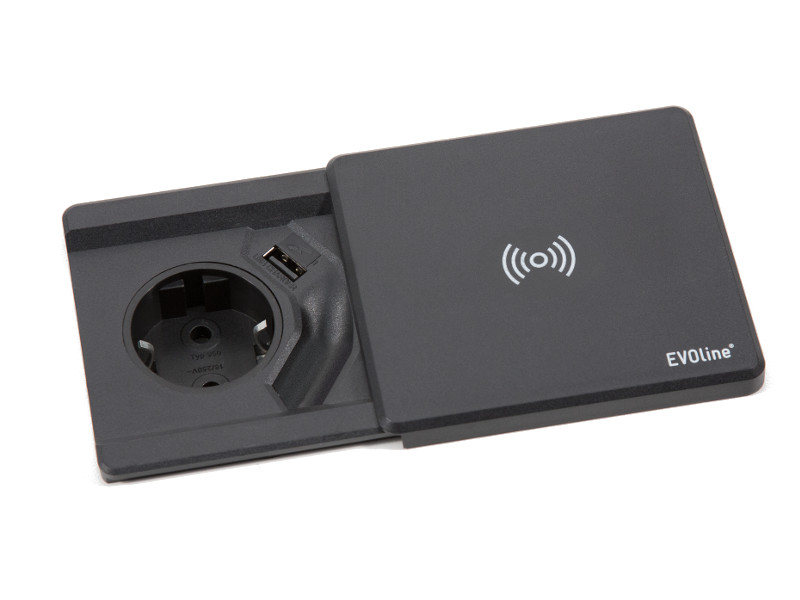 EVOline Square80 Qi-Version 1x Schuko und USB schwarz