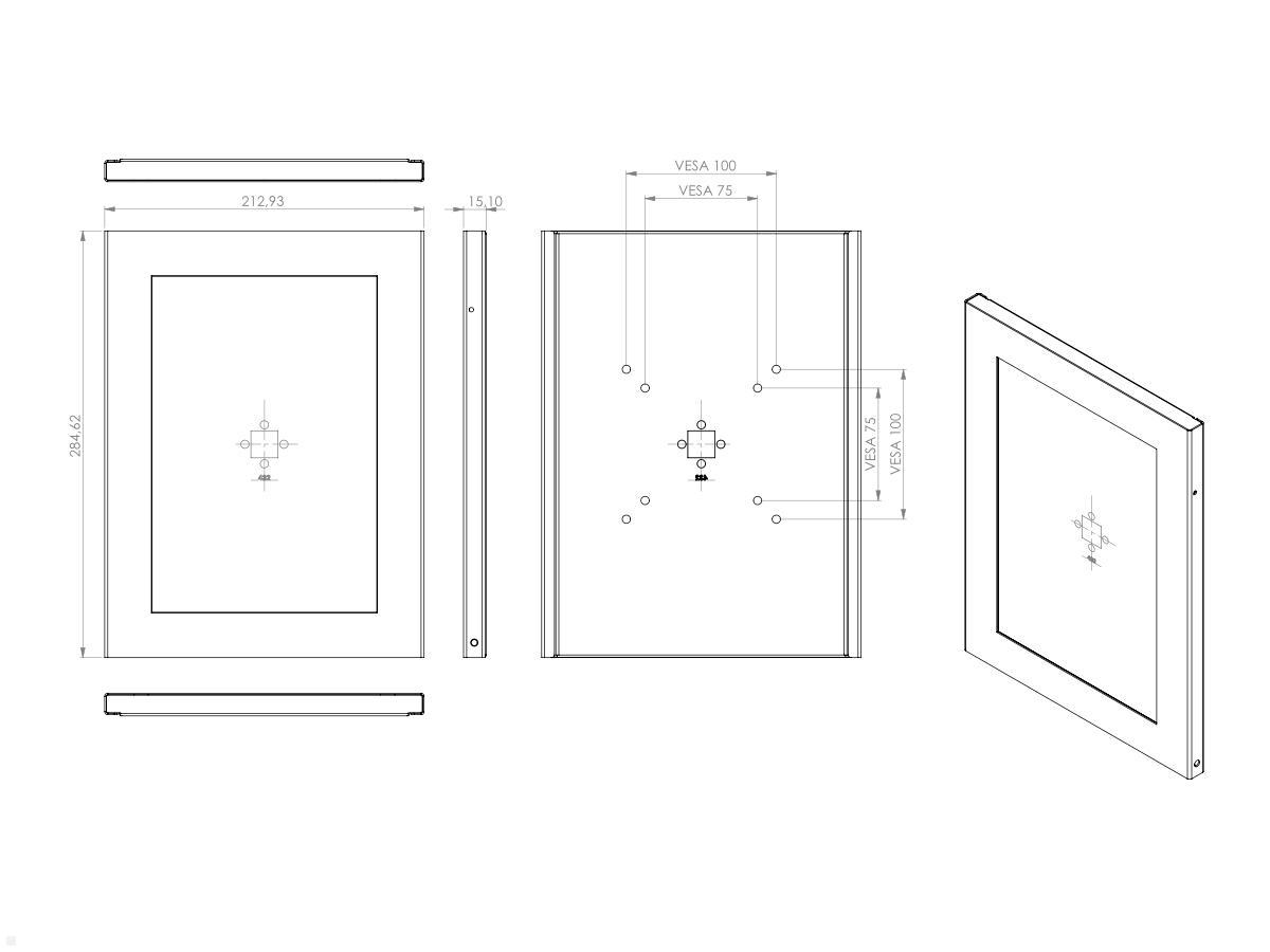 TabLines TSG080W Tablet Schutzgehäuse für Microsoft Surface Go 2, weiß technische Zeichnung