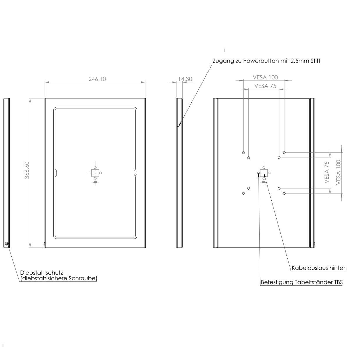 TabLines TSG108S Schutzgehäuse für Samsung Tab S10 Ultra 14.6, silber, technische Zeichnung