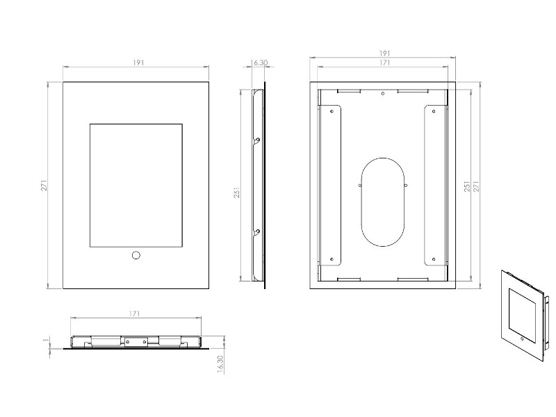 TabLines TWE040W Tablet Wandeinbau für Apple iPad Mini 1/2/3 HB, weiß Maße