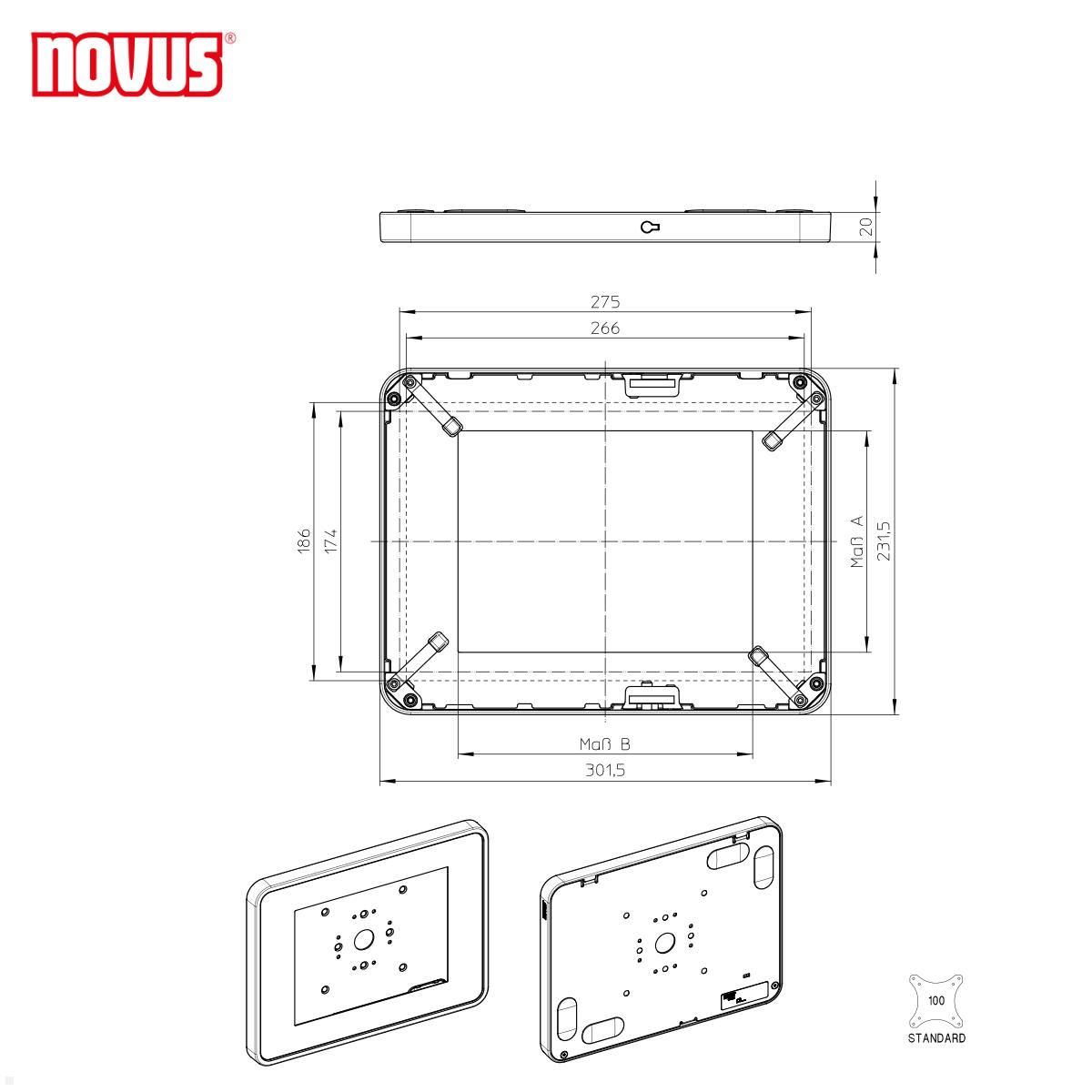 Novus POS TabletSafe für Apple iPad 11 Zoll (881+1618+000), schwarz technische Zeichnung