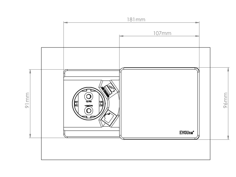 EVOline Square80 Qi-Version 1x Schuko und USB Außenmaß