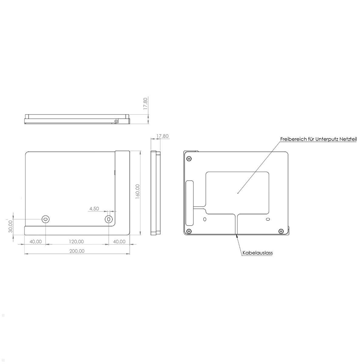 TabLines TWP005W Wandhalterung für iPad Air 4 und 5 10.9, weiß, Zeichnung Maße ohne Tablet