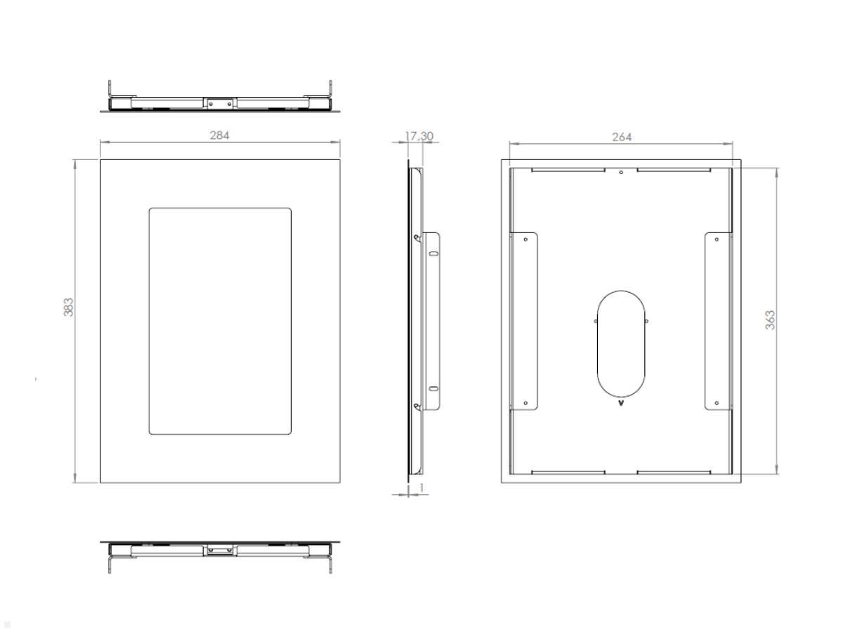 Tablet Wand Halterung Samsung Galaxy Tab S7+ 12.4, Edelstahl, technische Zeichnungen