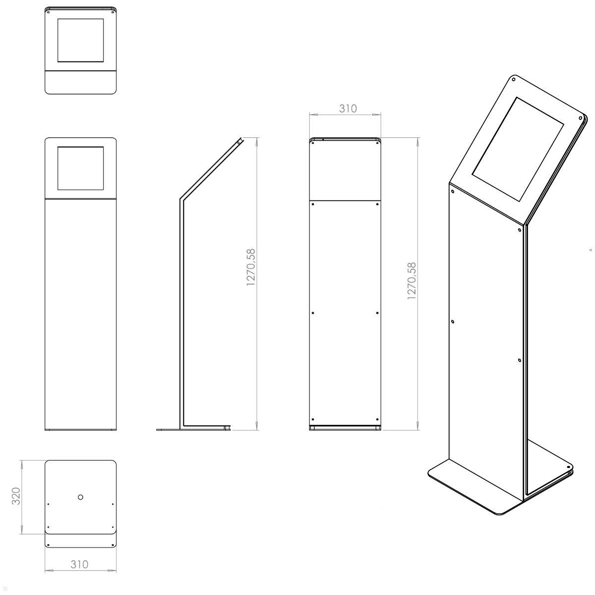 TabLines TBS097 Design Tabletständer hoch Apple iPad Pro 12.9 (5./6. Gen.), technische Zeichnung