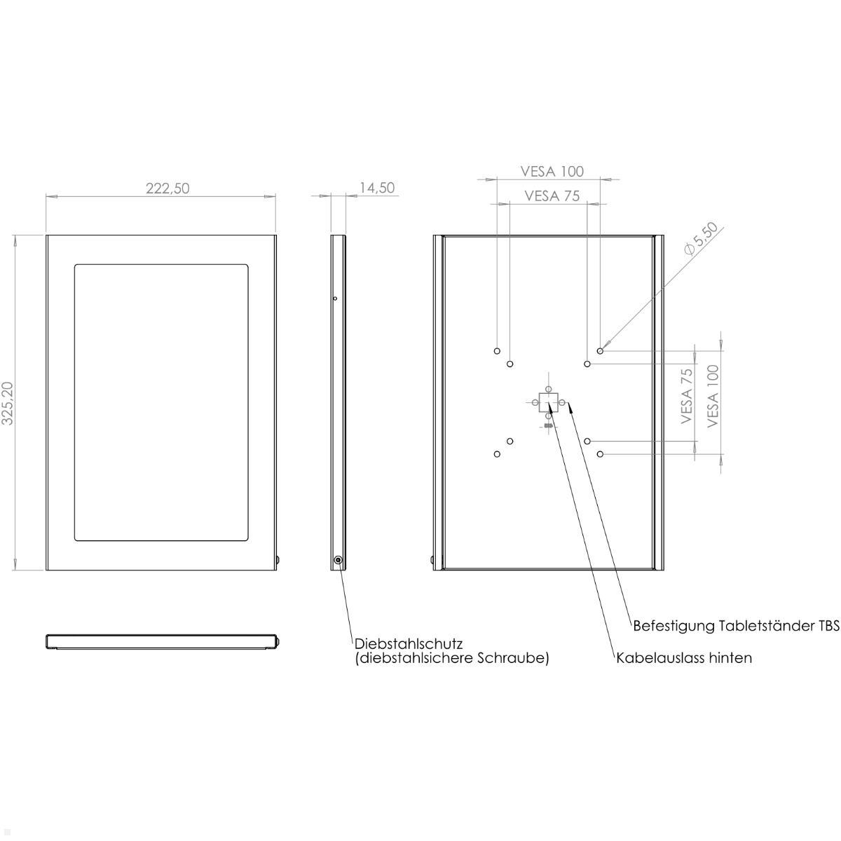 TabLines TSG109B Schutzgehäuse für Samsung Tab S10+ 12.4, schwarz, technische Zeichnung