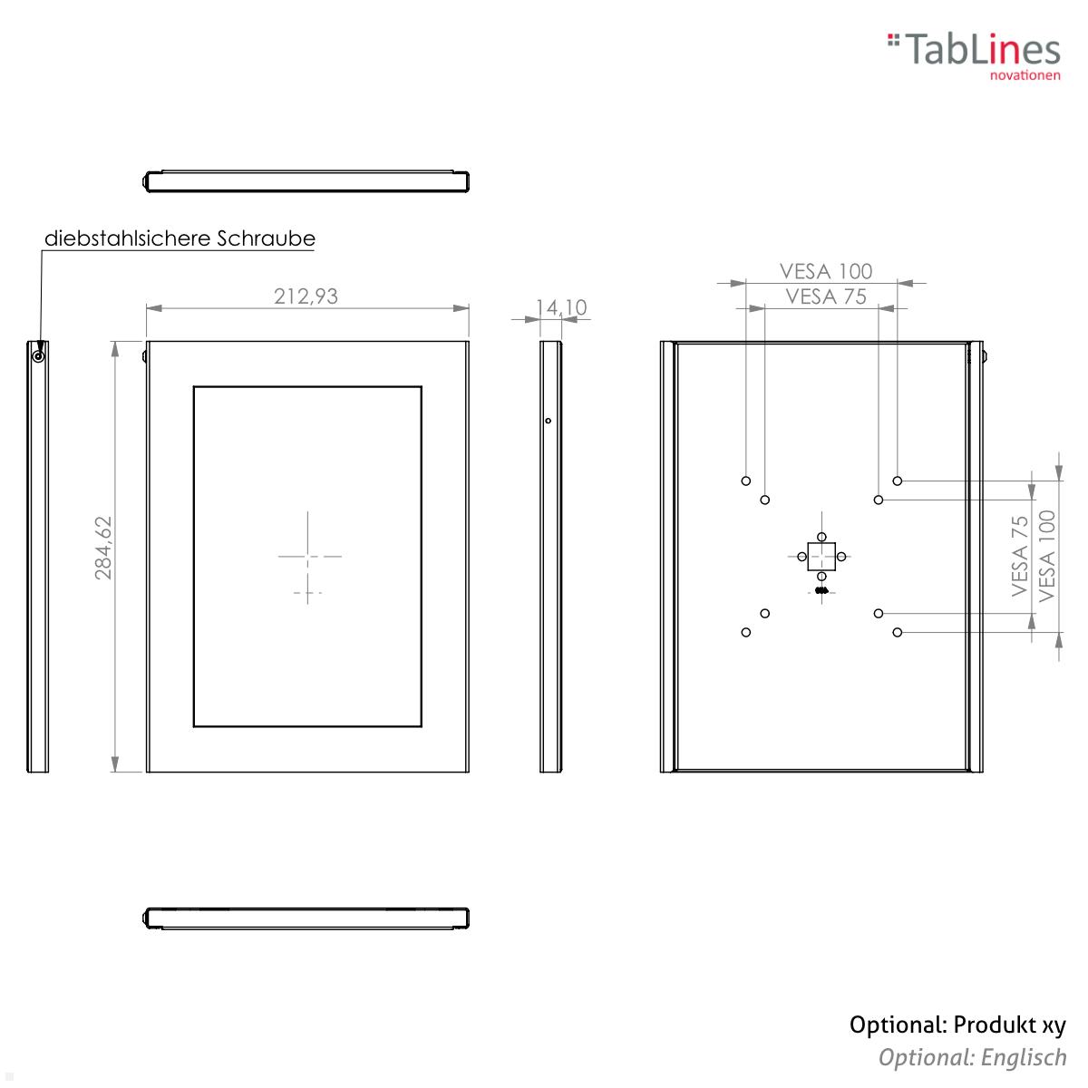 TabLines TSG084S Tablet Schutzgehäuse für Microsoft Surface Go 3, silber technische Zeichnung