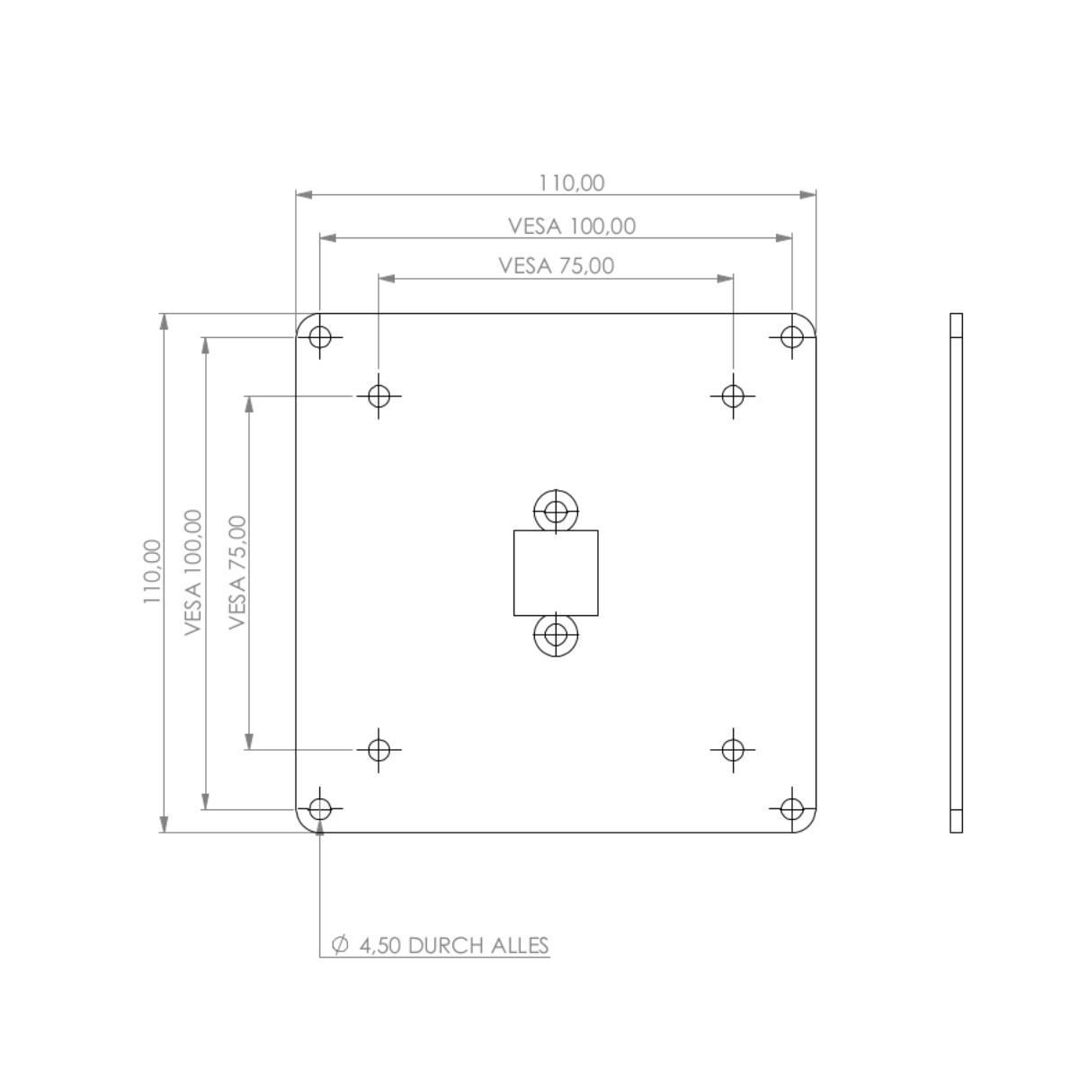 TabLines TBSfix002S Bodenständer mit Universal Tablethalter bis 12.9 Zoll, Zeichnung Maße Adapter