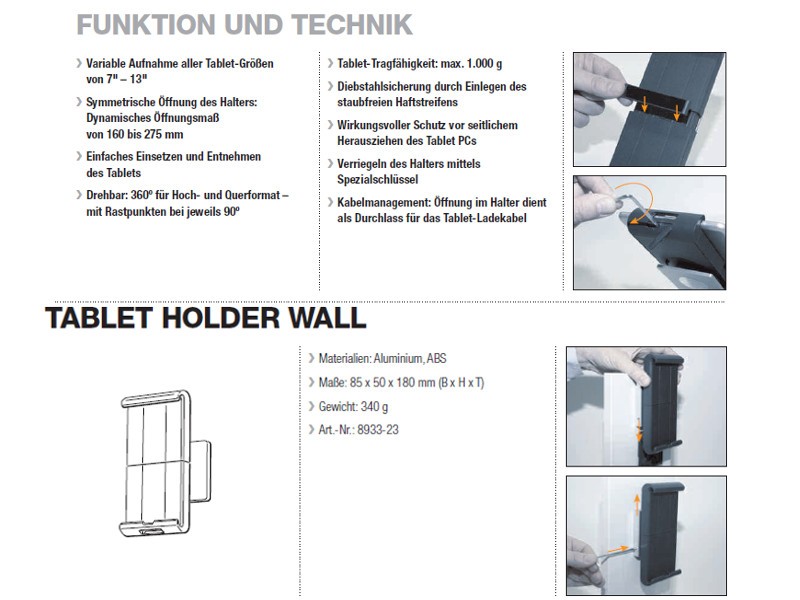 Durable 8933 Universal Tablet Holder Wall Funktionen