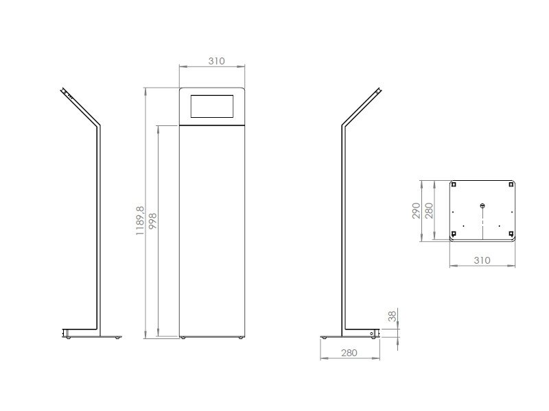 TabLines TBS046 Design Tabletständer quer mit Akku, Apple iPad 5 (2017) Maße