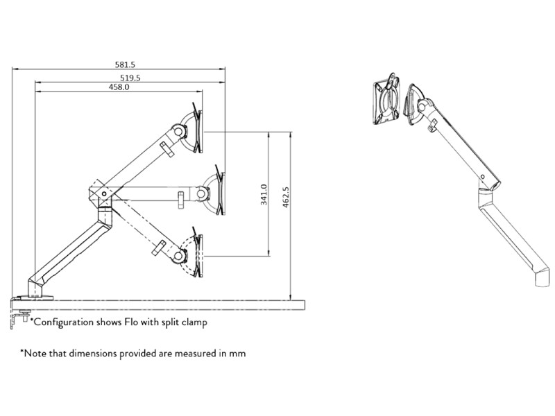 CBS Flo Monitorarm mit Tischklemme Zeichnung