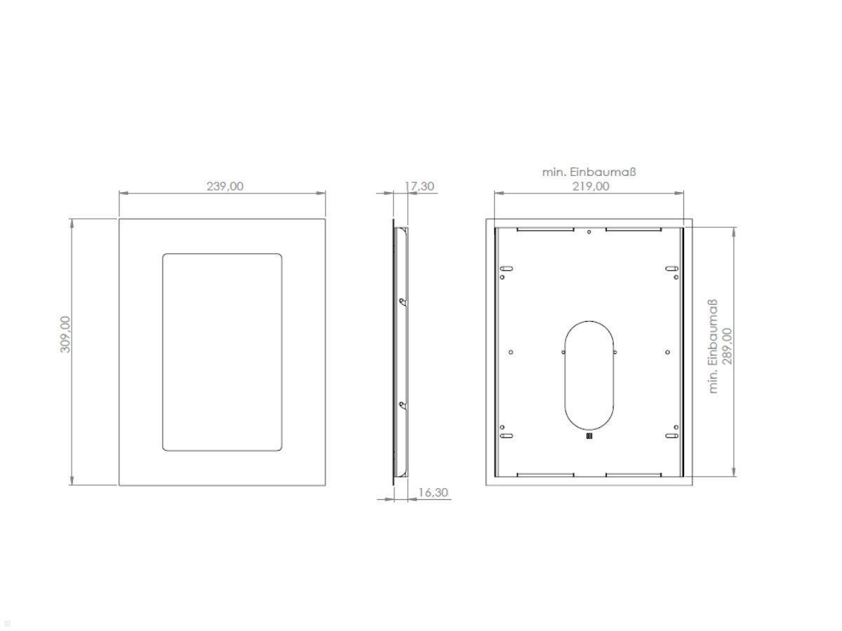 Tablet Wandeinbau Samsung Galaxy Tab A 7 10.4, schwarz, Unterputz Stromversorgung, Technische Zeichnung